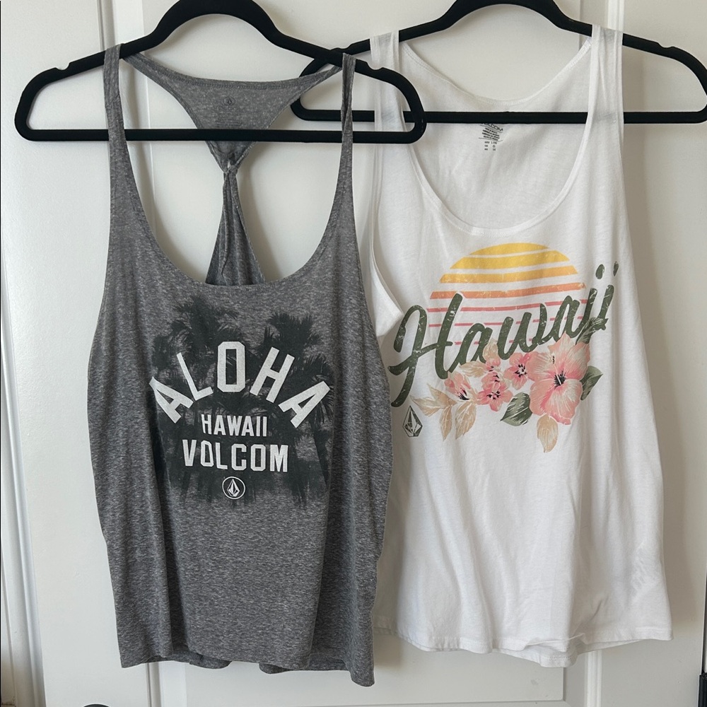 Volcom Gray and White Hawaii Tank Tops